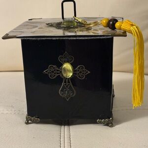 Black and Gold Decorative Gift Box with Yellow Tassel